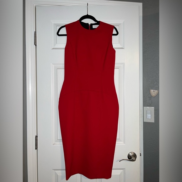 Victoria Beckham Red Bodycon Midi Zipper Dress - Picture 2 of 6